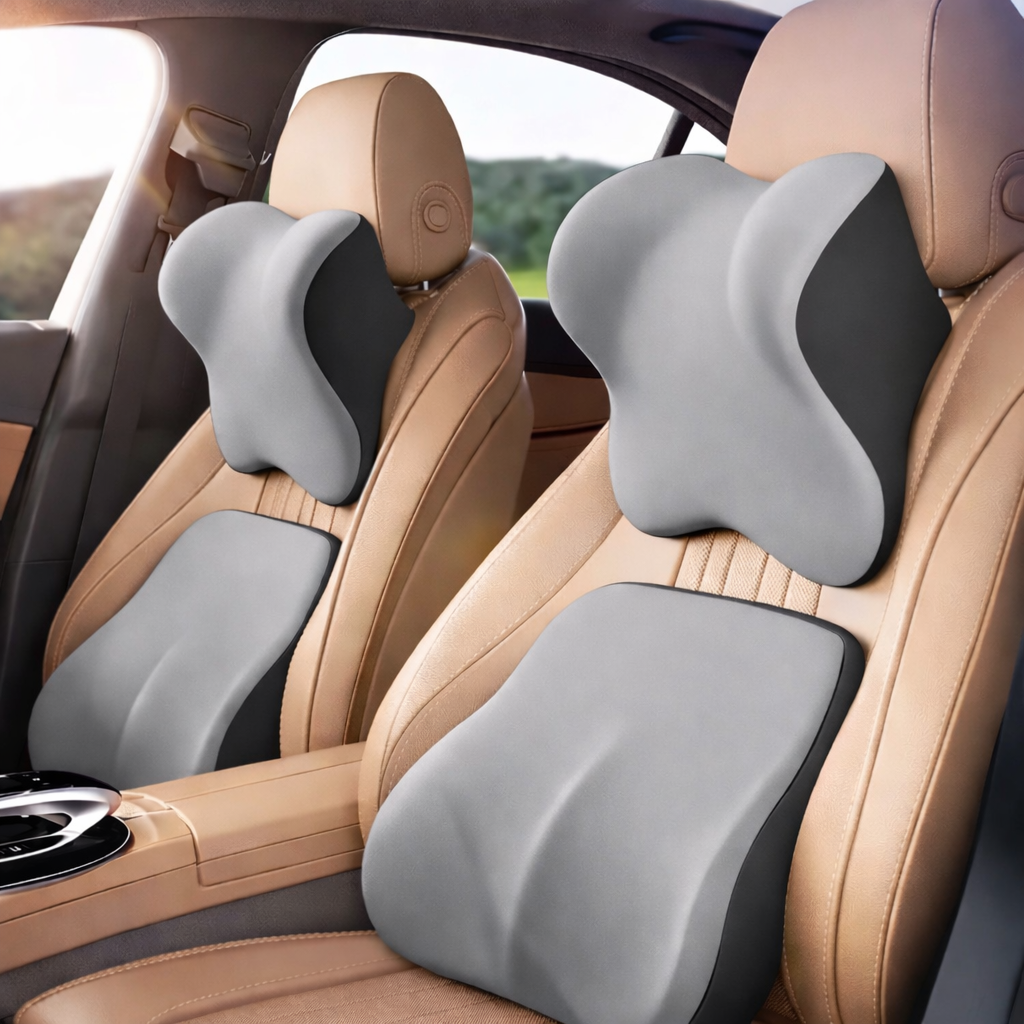 Memory Foam Car Neck & Lumbar Comfort Pillow Set