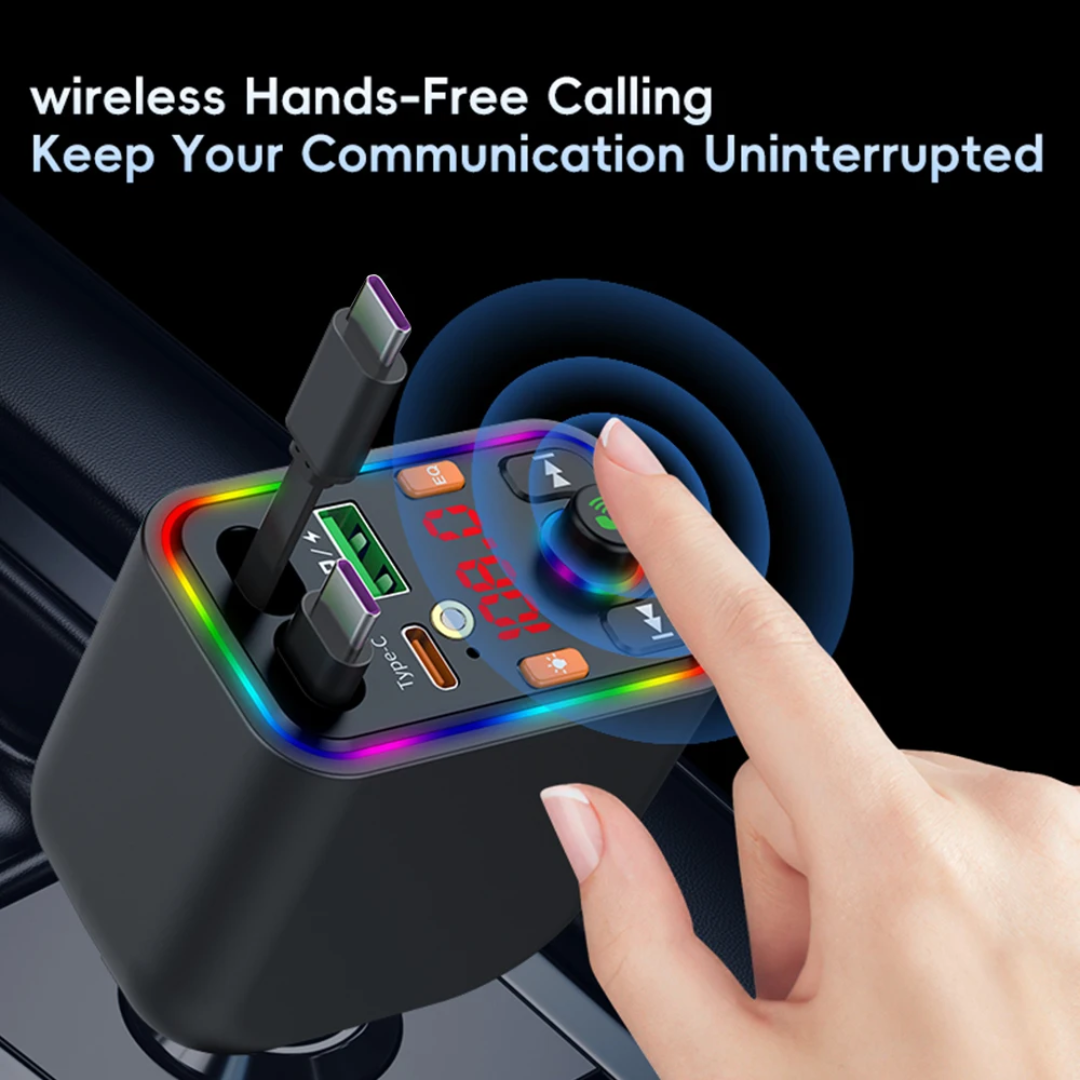 Retractable Fast-Charge Car Charger with FM Transmitter